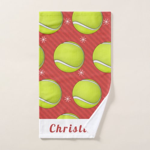 Red Tennis Christmas Balls  Snowflakes Kids Name Hand Towel