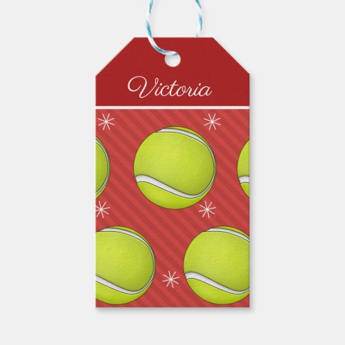 Red Tennis Xmas Balls  Snowflakes Girls Name Cute Gift Tags