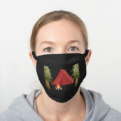 Red Tent and Campfire Woodland Camping Black Cotton Face Mask (Worn)