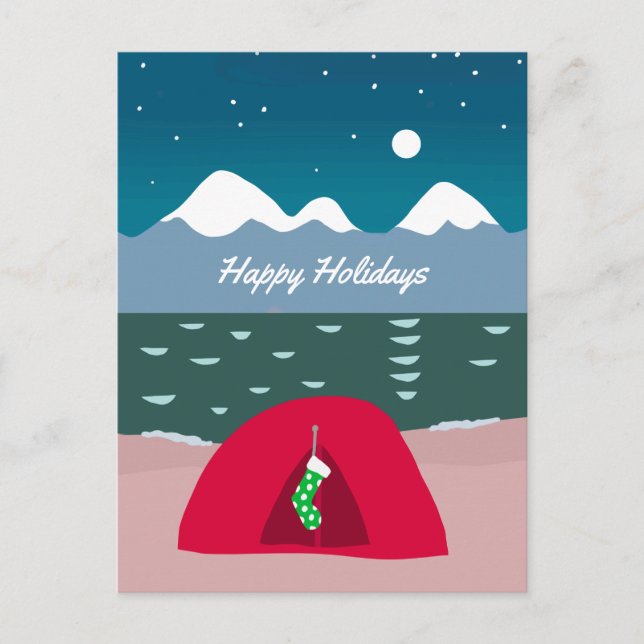 Red Tent Camper at Christmas Holiday Postcard (Front)