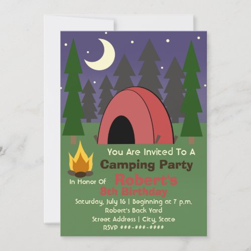 Red Tent Camping Birthday Party Invitation