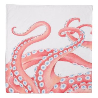Red Tentacles Octopus Watercolor
