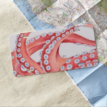 Red Tentacles Octopus Watercolor License Plate by EveyArtStore at Zazzle