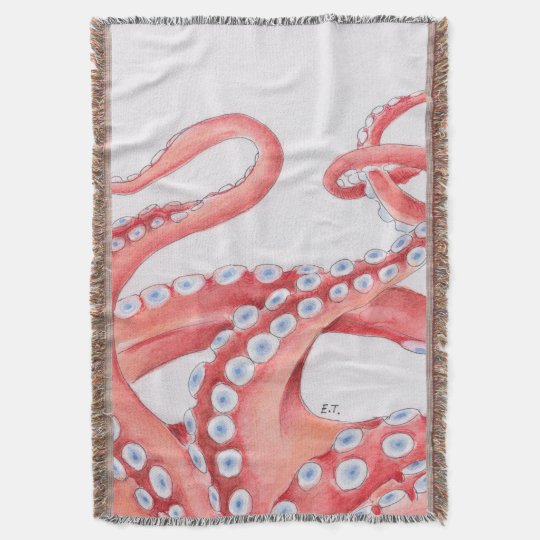 Red Tentacles Octopus Watercolor Throw Blanket | Zazzle.com