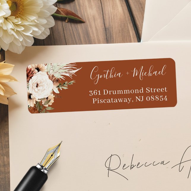 Red Terracotta Pampas Grass Floral Return Address Label (Creator Uploaded)
