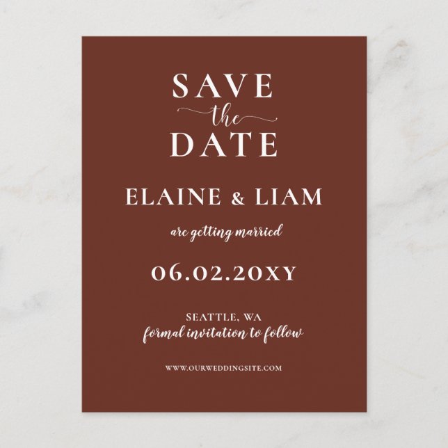 Red Terracotta Rustic Burnt Clay Save The Date Announcement Postcard (Front)