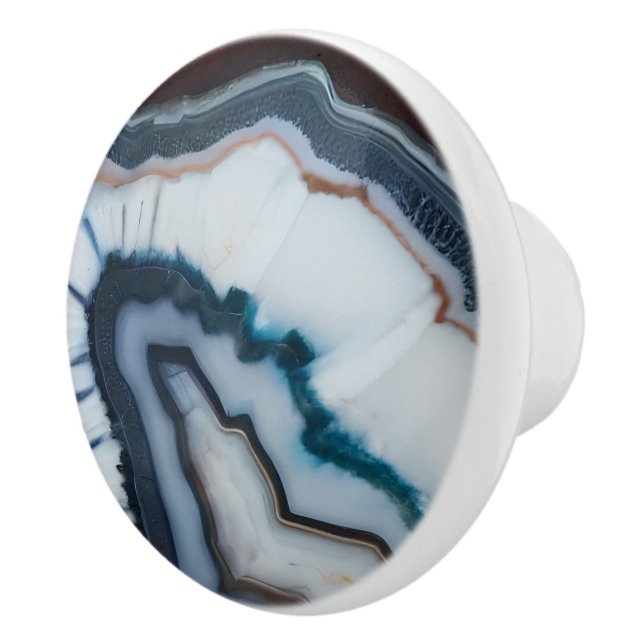 Red Terracotta White Black Blue Agate Geode Ceramic Knob (Right)