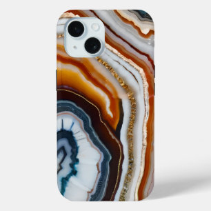Red Terracotta White Black Blue Gold Agate Geode iPhone 15 Case