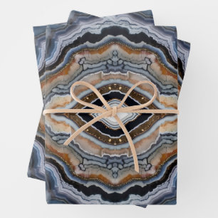 Red Terracotta White Black Blue Gold Agate Geode Wrapping Paper Sheets