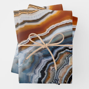 Red Terracotta White Black Blue Gold Agate Geode Wrapping Paper Sheets