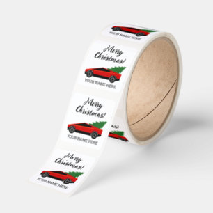 Red Tesla pickup truck with Christmas tree Square Sticker