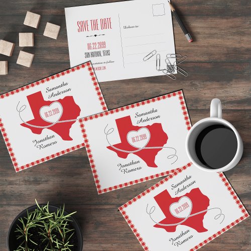 Red Texas Curling Ribbon Save the Date Postcard