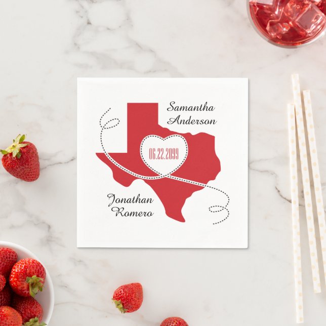 Red Texas Curling Ribbon Wedding Date Napkins (Insitu)