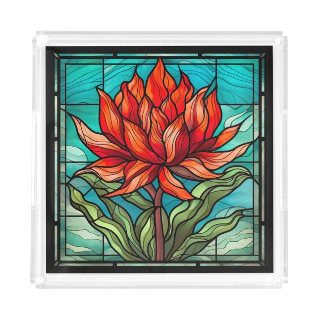 Red Texas Wildflower in Stained Glass Acrylic Tray (Front)