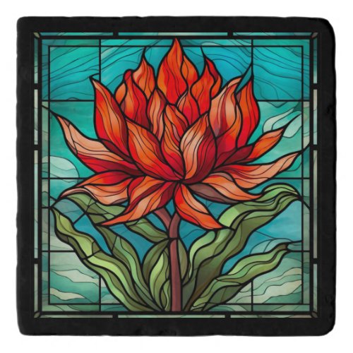 Red Texas Wildflower in Stained Glass Trivet