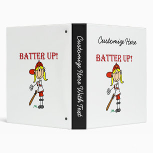 Red Text Batter Up Girls Softball Shirts and Gifts 3 Ring Binder