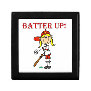 Red Text Batter Up Girls Softball Shirts and Gifts Jewelry Box