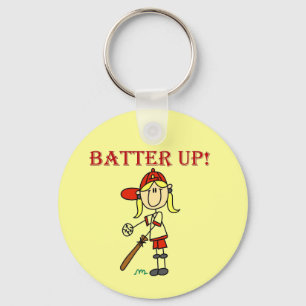 Red Text Batter Up Girls Softball Shirts and Gifts Keychain