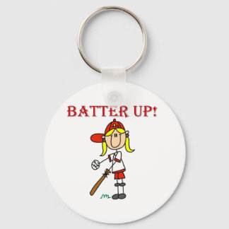 Red Text Batter Up Girls Softball Shirts and Gifts Keychain