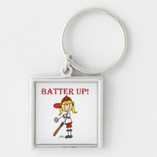 Red Text Batter Up Girls Softball Shirts and Gifts Keychain
