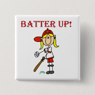 Red Text Batter Up Girls Softball Shirts and Gifts Pinback Button