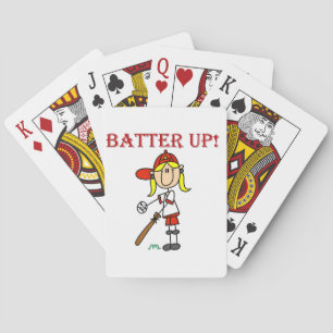 Red Text Batter Up Girls Softball Shirts and Gifts Poker Cards