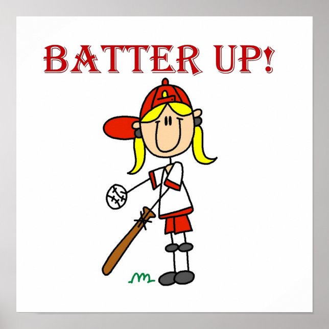 Red Text Batter Up Girls Softball Shirts and Gifts Poster (Front)