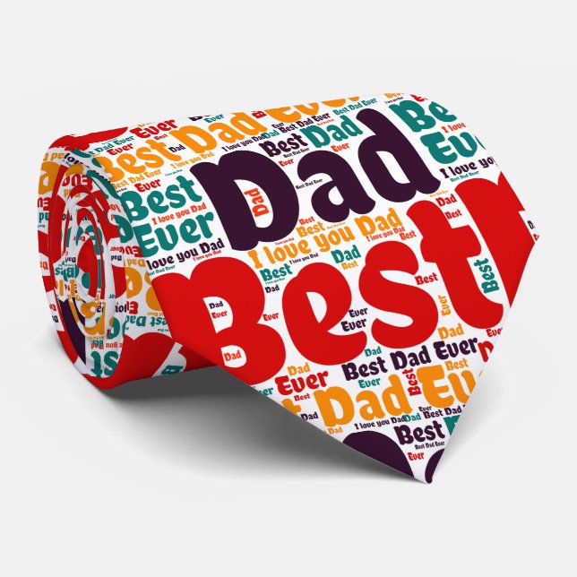 Red Text Best Dad Ever  Neck Tie (Rolled)