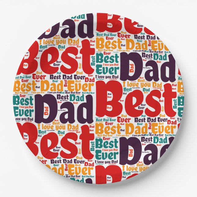 Red Text Best Dad Ever  Paper Plates (Front)