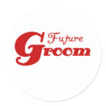 Red Text Future Groom Classic Round Sticker