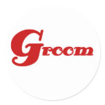 Red Text Groom Classic Round Sticker