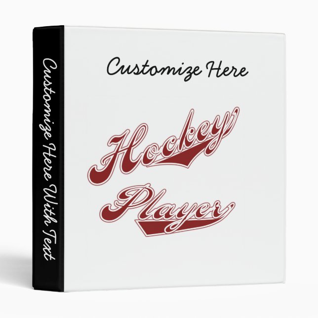 Red Text Hockey Player T-shirts and Gifts 3 Ring Binder (Front/Spine)