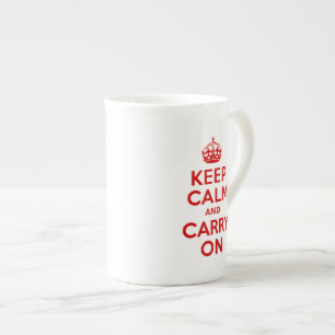 Red Text Keep Calm and Carry On Bone China Mug