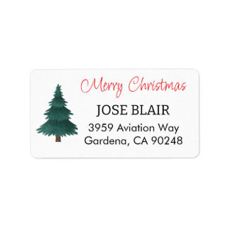 Red Text Modern Merry Christmas Label