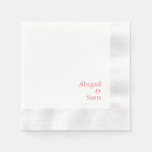 Red Text Personalized White Coined Wedding Napkins