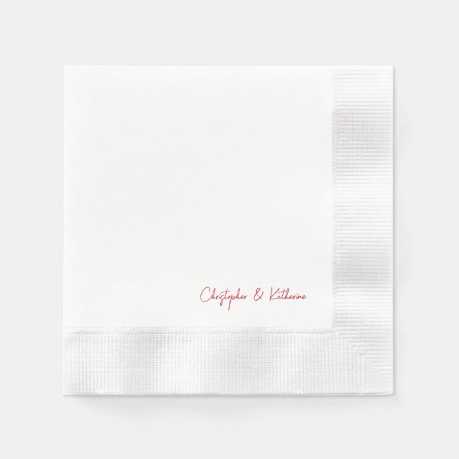 Red Text Simple Wedding Coined Cocktail Napkins (Front)