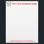 Red Texts on Header and Footer of Business Letterhead<br><div class="desc">Letterhead that you can customize to put your business name to advertise your business or to promote your brand name to customers or clients. Customizable office supply that you can use to build brand name awareness. Font color is red. Contents are your business logo and business or company name on...</div>