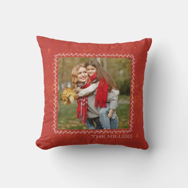 Red Textured background Custom Holiday Photo Throw Pillow (Front)