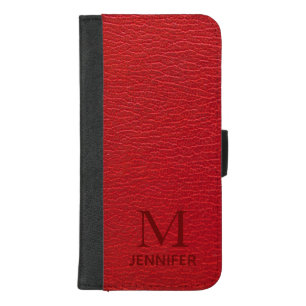 Red Textured Leather Monogram Name iPhone 8/7 Plus Wallet Case