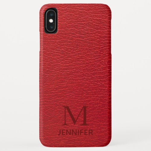 Red Textured Leather Monogram Personalized Name iPhone XS Max Case