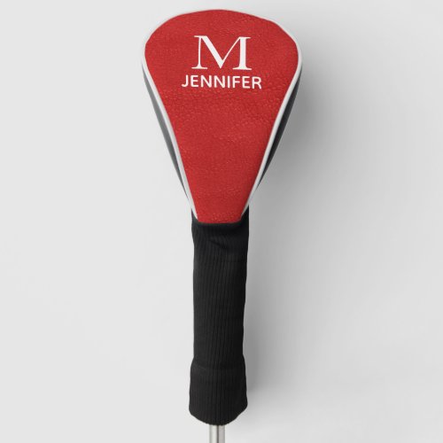 Red Textured Leather Monogram Personalized Name Golf Head Cover