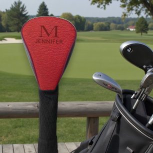 Red Textured Leather Monogram Personalized Name Golf Head Cover