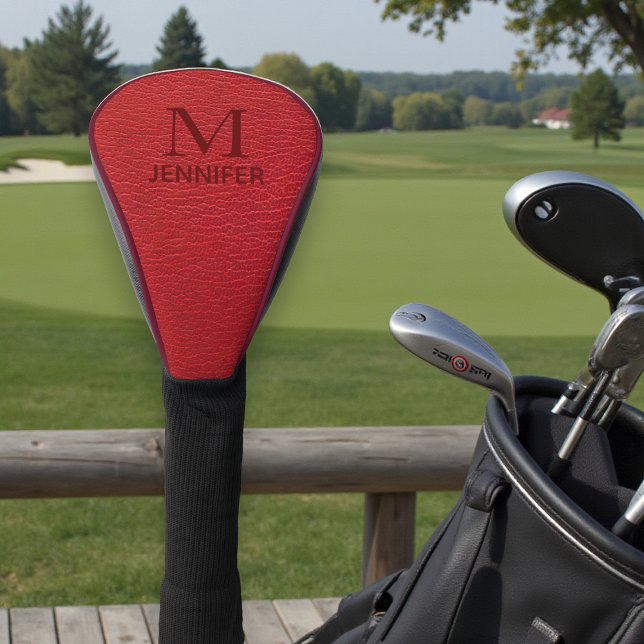 Red Textured Leather Monogram Personalized Name Golf Head Cover (Creator Uploaded)
