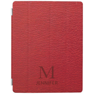 Red Textured Leather Monogram Personalized Name iPad Smart Cover