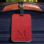 Red Textured Leather Monogram Personalized Name Luggage Tag<br><div class="desc">This design features a red textured faux leather look with a personalized monogram and name. Personalize by editing the text in the text box or delete the text for no name or monogram. #monogram #monogrammed #initial #name #personalized #red #leather #texture #travel #luggage</div>