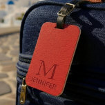 Red Textured Leather Monogram Personalized Name Luggage Tag<br><div class="desc">This design features a red textured faux leather look with a personalized monogram and name. Personalize by editing the text in the text box or delete the text for no name or monogram. #monogram #monogrammed #initial #name #personalized #red #leather #texture #travel #luggage</div>