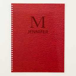 Red Textured Leather Monogram Personalized Name Planner