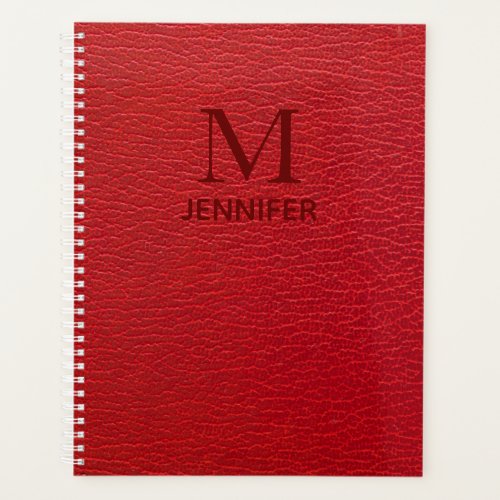 Red Textured Leather Monogram Personalized Name Planner
