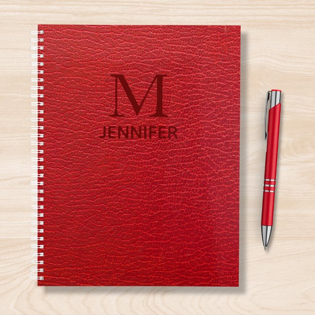 Red Textured Leather Monogram Personalized Name Planner (Creator Uploaded)