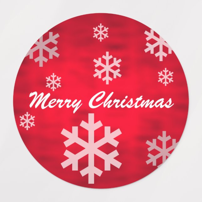 Red Textured Merry Christmas with Snowflakes Labels (Design 1)